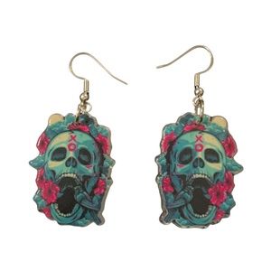 🟢Handmade Skull & Rose Earrings